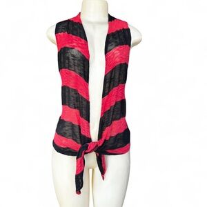 Striped Red and Black Sleeveless Cardigan
